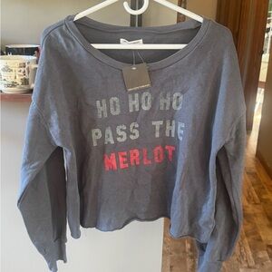 Gray Long Sleeve Shirt with Red and White Text
